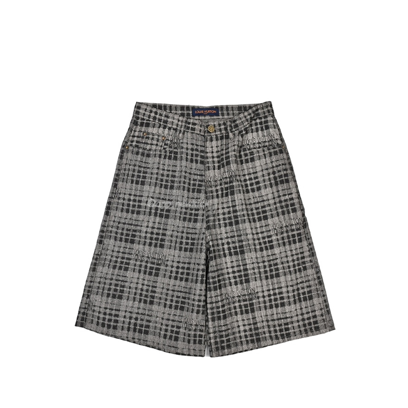Louis Vuitton 1v 24ss Grey Checkerboard Printed Denim Shorts (1) - www.newkick.vip